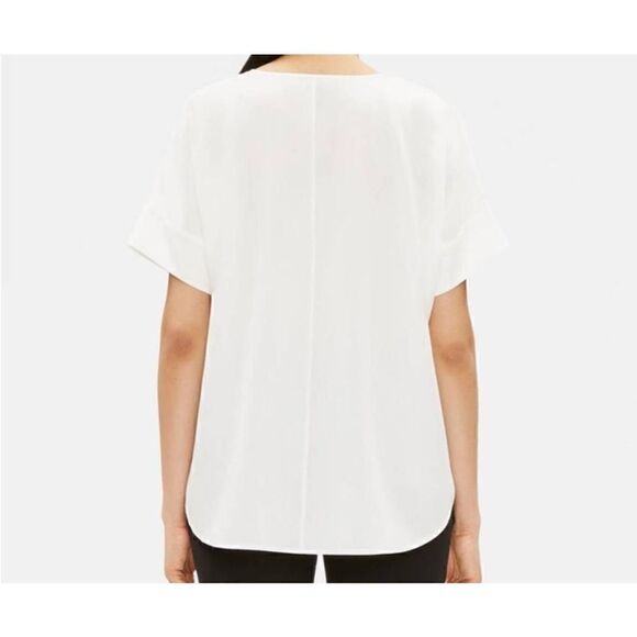 Eileen Fisher Womens White Tencel Short Sleeve Box Top Small - Picture 13 of 14